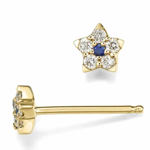stjerne blå safir diamantøreringe i 14 karat guld med diamant og safir