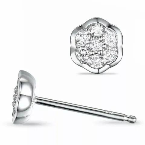 blomster diamantøreringe i 14 karat hvidguld med diamant