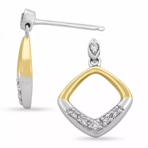 firkantet diamant øreringe i 14 karat guld og hvidguld med diamant 