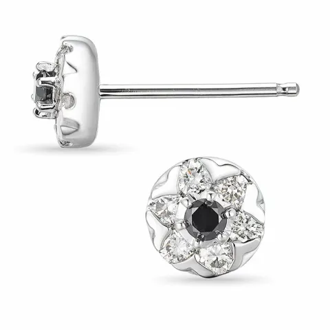 runde diamant ørestikker i 14 karat hvidguld med diamant og sort diamant