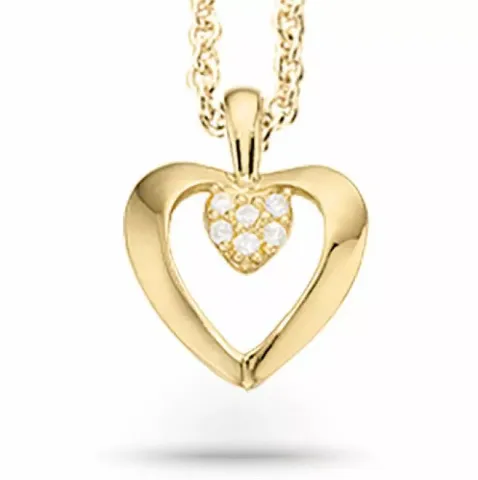 Blank Scrouples hjerte vedhæng med halskæde i forgyldt sølv hvide zirkoner