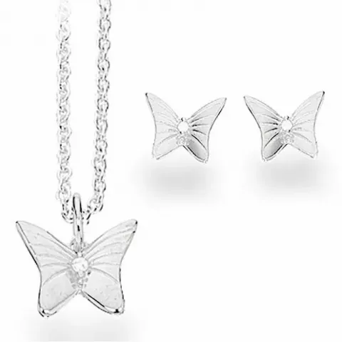 Scrouples sommerfugl smykkesæt i sølv hvid zirkon