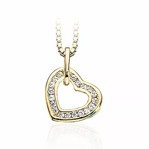 Stort Scrouples hjerte zirkon vedhæng i 8 karat guld med forgyldt sølvhalskæde hvid zirkon