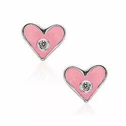 Scrouples hjerte øreringe i sølv pink emalje hvid zirkon