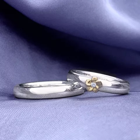 Scrouples vielsesringe i sølv og alm. guld 0,02 ct