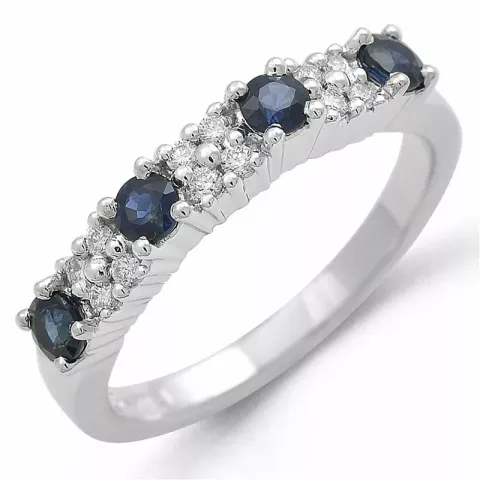 safir diamantring i 14 karat hvidguld 0,12 ct