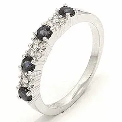safir diamantring i 14 karat hvidguld 0,12 ct