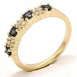 Safir diamantring i 14 karat guld 0,12 ct