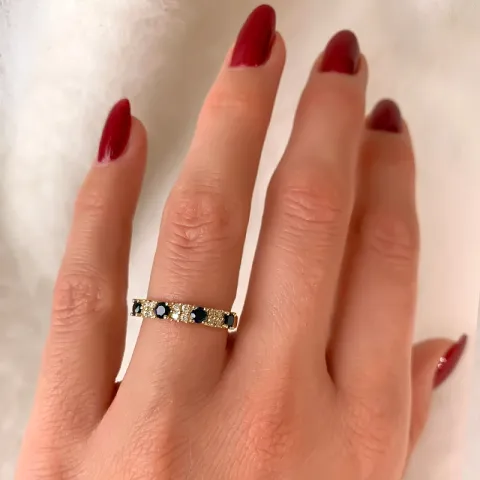 Safir diamantring i 14 karat guld 0,12 ct