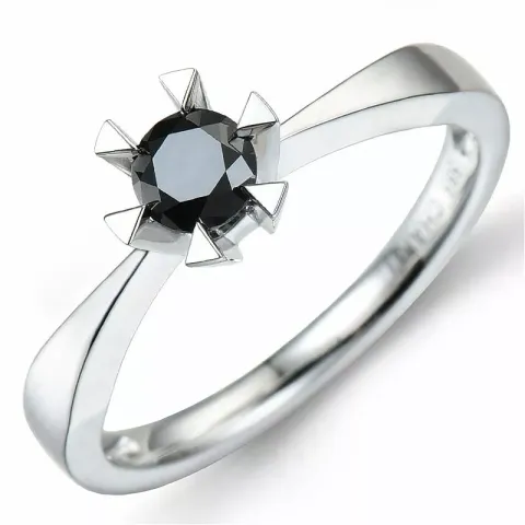 sort diamant solitairering i 14 karat hvidguld 0,32 ct