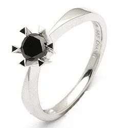 sort diamant solitairering i 14 karat hvidguld 0,32 ct