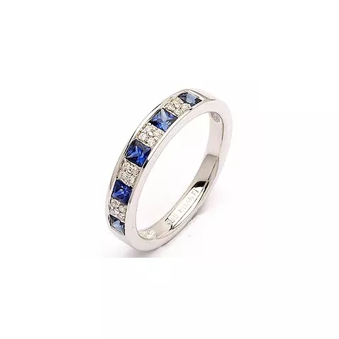 blå safir diamantring i 14 karat hvidguld 0,08 ct 0,66 ct