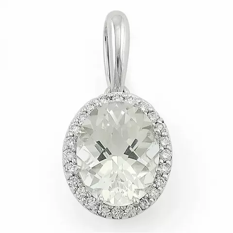 ovalt kvarts diamantvedhæng i 14 karat hvidguld 0,12 ct