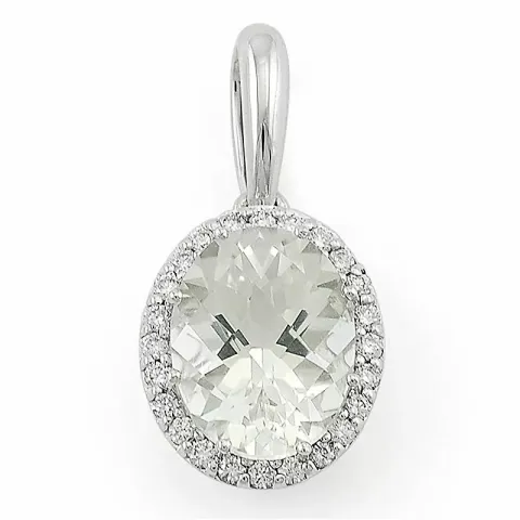 ovalt kvarts diamantvedhæng i 14 karat hvidguld 0,12 ct 2,0 ct