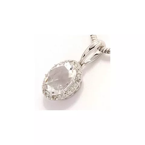 ovalt kvarts diamantvedhæng i 14 karat hvidguld 0,12 ct