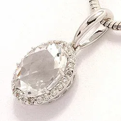 ovalt kvarts diamantvedhæng i 14 karat hvidguld 0,12 ct 2,0 ct