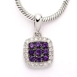 firkantet ametyst diamantvedhæng i 14 karat hvidguld 0,10 ct