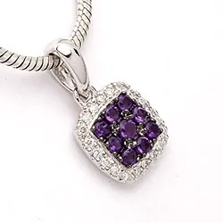 firkantet ametyst diamantvedhæng i 14 karat hvidguld 0,10 ct