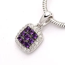 firkantet ametyst diamantvedhæng i 14 karat hvidguld 0,10 ct