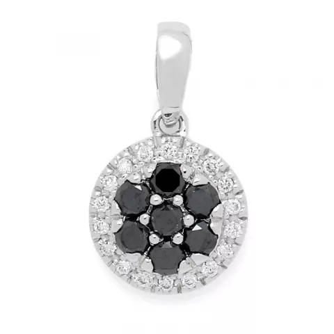 Smykke sort diamant vedhæng i 14 karat hvidguld 0,09 ct 0,32 ct