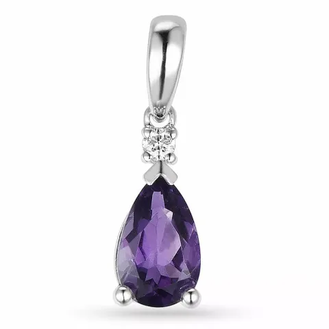 lilla ametyst vedhæng i 14 karat hvidguld 0,03 ct 0,78 ct