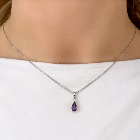lilla ametyst vedhæng i 14 karat hvidguld 0,03 ct 0,78 ct