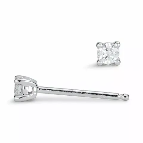 2 x 0,07 ct diamant solitaireørestikker i 14 karat hvidguld med diamant
