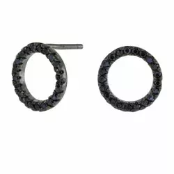 Joanli Nor runde øreringe i sort rhodineret sølv sort zirkon
