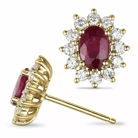 rubin rosetørestikker i 14 karat guld med rhodium med diamant og rubin