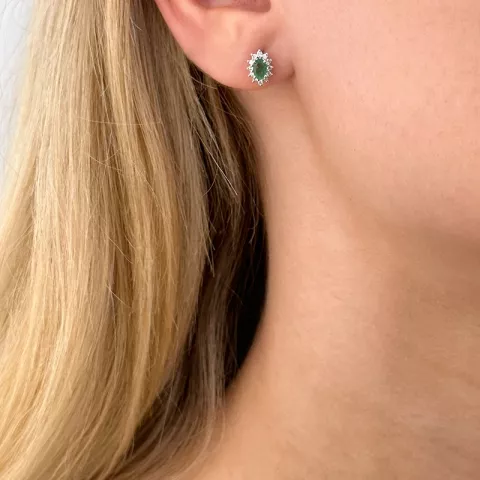 roset øreringe i 14 karat hvidguld med diamant og smaragd 