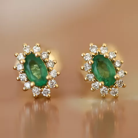 smaragd rosetørestikker i 14 karat guld med diamant og smaragd 