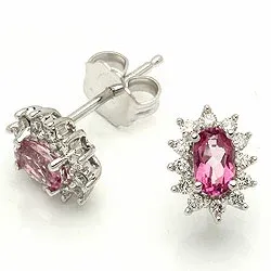 Pink topas rosetørestikker i 14 karat hvidguld med diamanter og topaser