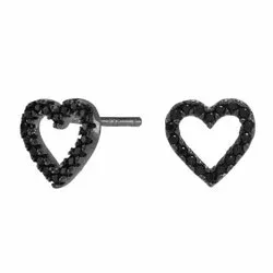 Joanli Nor hjerte øreringe i sort rhodineret sølv sort zirkon