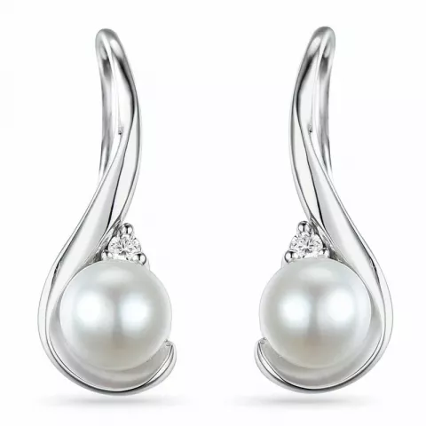 Hvide perle øreringe i 14 karat hvidguld med diamanter 