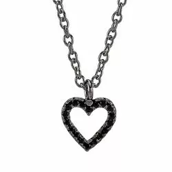 Elegant Joanli Nor hjerte vedhæng med halskæde i sort rhodineret sølv sorte zirkoner