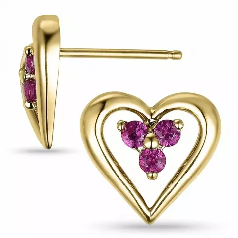 Hjerte øreringe i 14 karat guld med rubiner 