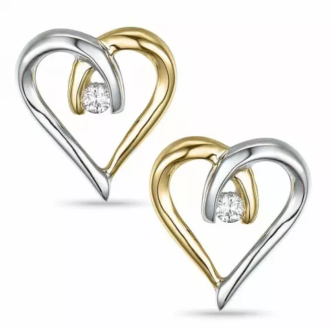 hjerte diamant ørestikker i 14 karat guld og hvidguld med diamant 