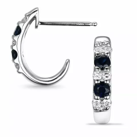 15 mm safir øreringe i 14 karat hvidguld med diamanter og safirer