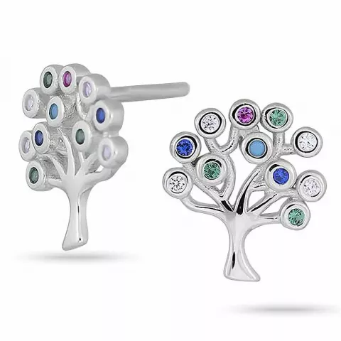 9 mm joanli nor livets træ øreringe i rhodineret sølv multifarvet zirkon