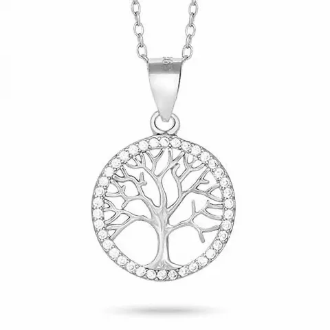 15 mm joanli nor livets træ vedhæng med kæde i rhodineret sølv hvid zirkon