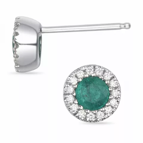 runde smaragd ørestikker i 14 karat hvidguld med diamant og smaragd 