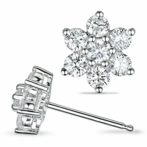 Blomster brillantøreringe i 14 karat hvidguld med diamanter