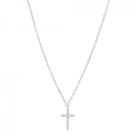 Nordahl Andersen kors vedhæng med kæde i rhodineret sølv hvid zirkon