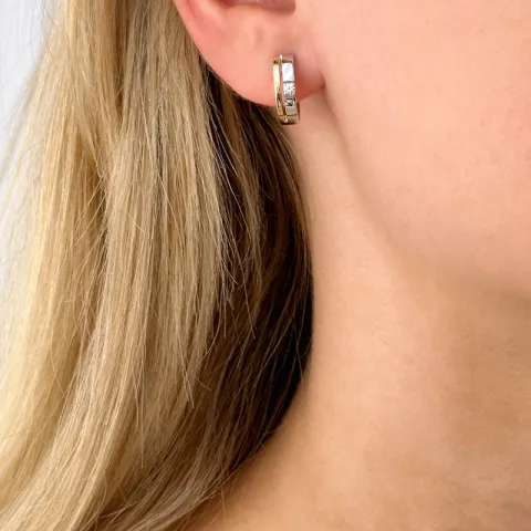 13 mm creoler i 14 karat guld og hvidguld med diamant