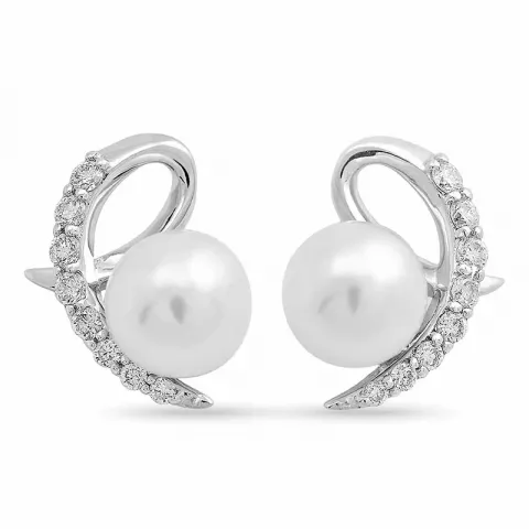perle øreringe i 14 karat hvidguld med diamant 