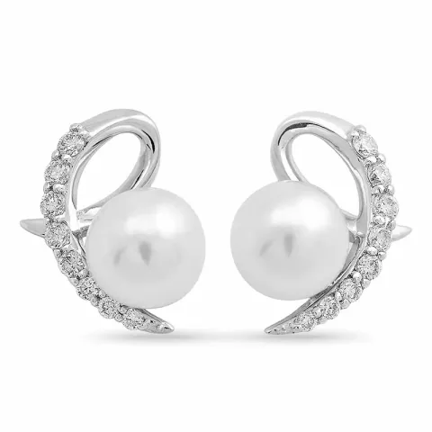 perle øreringe i 14 karat hvidguld med diamant