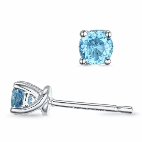 små blå topas solitaireørestikker i 14 karat hvidguld med topas 