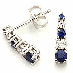 safir øreringe i 14 karat hvidguld med diamant og safir