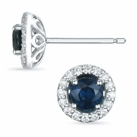 runde safir brillantøreringe i 14 karat hvidguld med diamant og safir