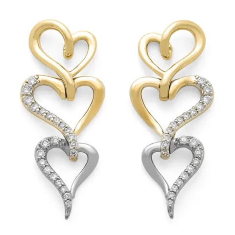 store hjerte brillantøreringe i 14 karat guld og hvidguld med diamant